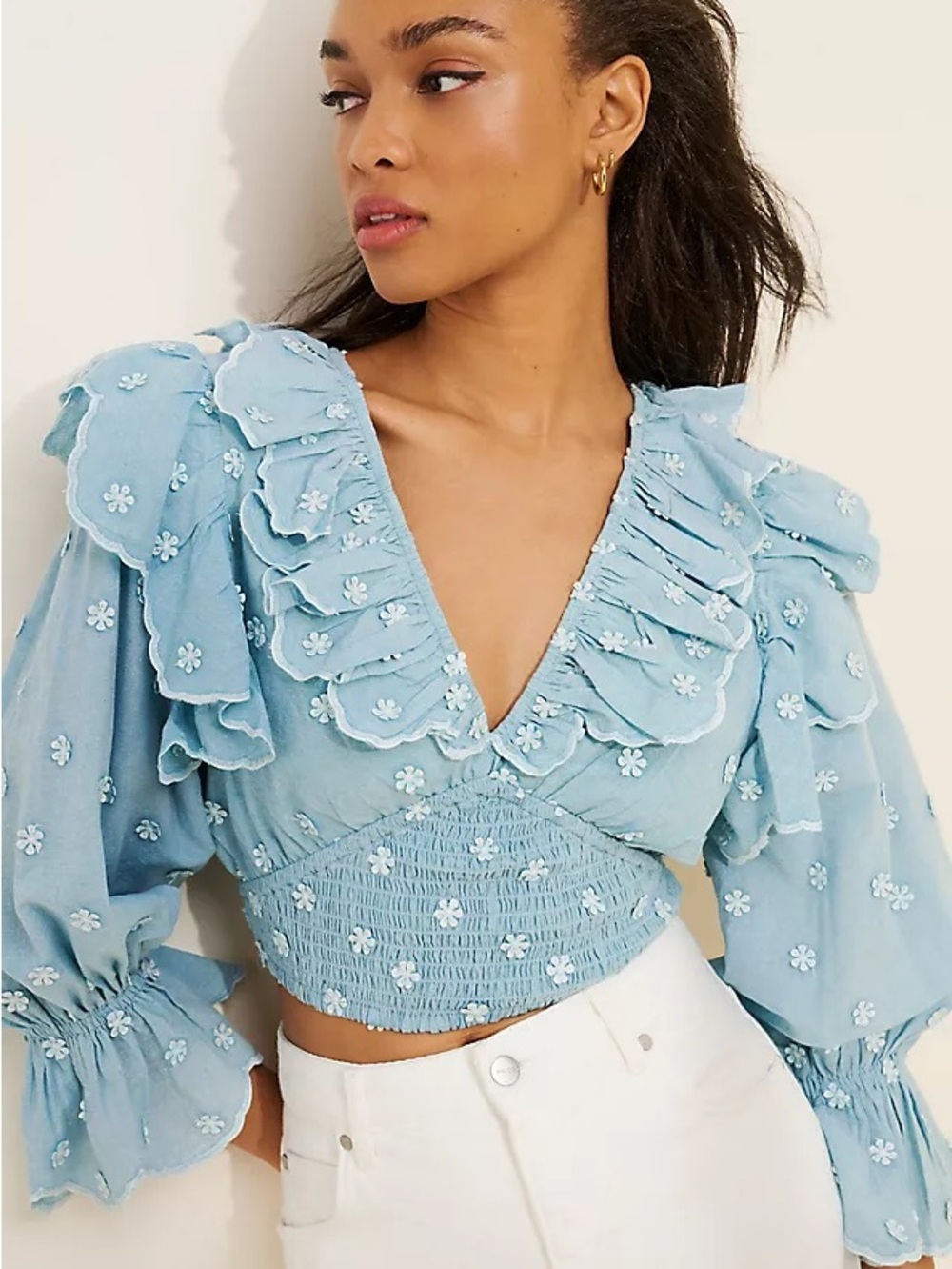 Hannah Lynn Chambray Embroidered Top